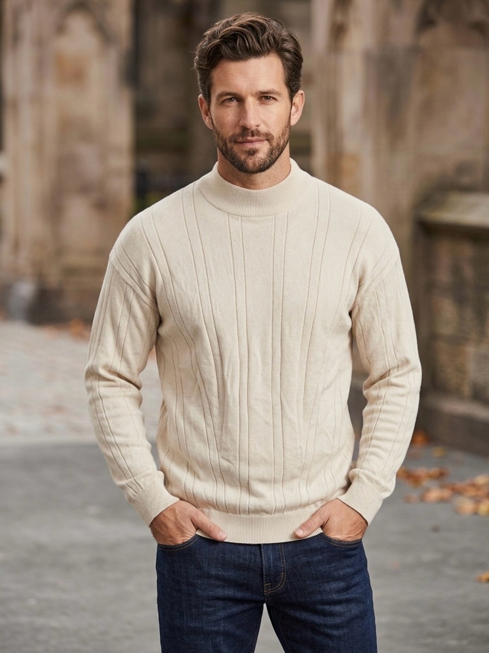 Van Heusen Cream Ribbed Turtleneck Sweater